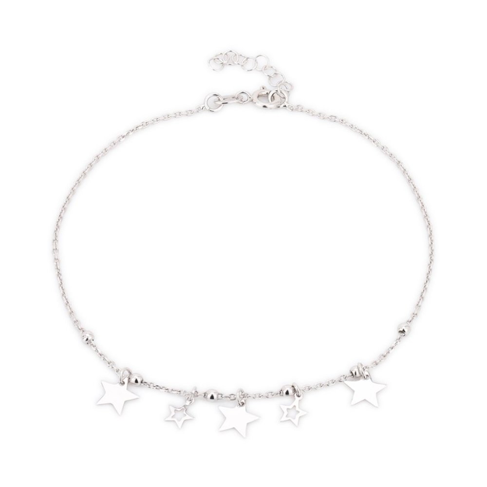 Vanbelle Sterling Silver Jewelry Big & Small Multi-Star Anklet - Picture 6 of 7
